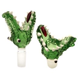 Headshop214 G048 Smoking Pipe Bowl 14mm 19mm Male Green Tobacco Crocodile Style Glass Water Bong Bowls Dab Rig Bubbler Tools