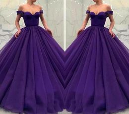 Fashion purple ball gown prom dresses 2019 off shoulder sleeves Sexy floor length lace up corset plus size formal evening party gowns wear