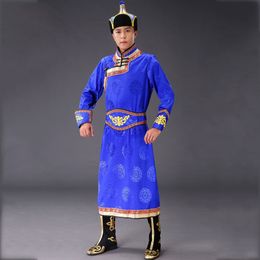 Traditional Mongolian Costumes for Men Grassland National dress festival gown embroidered long robe male Folk Dance stage wear