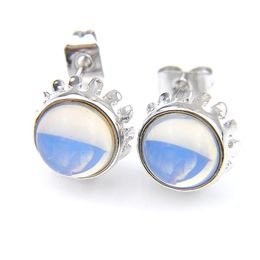 Luckyshine 925 Sterling Silver Moonstone Round Stud Earrings For Fashion Vintage Small Stud Women Free Shipping