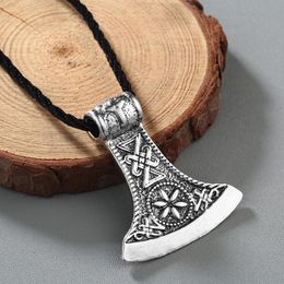 QIAMNI Punk Men Antique Slavic Perun Axe Amulet Necklace Pendant Kolovrat Symbol Pagan Norse Viking Talismans Jewellery Collier