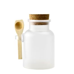 Frosted ABS Bath Salt Shaker Seal Refillable Mask Bottles with Wood Spoon & Soft Cork 100ml 200ml 300ml