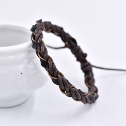 Handmade Braided Bangle Bracelets Chains Wax Rope Genuine Leather Woven Bracelet for Women Black Brown Fashion Trend Men Punk Jewellery Gift