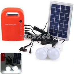 Freeshipping Portable 3W Solar Home Light System Two Lamps Solar Power Panel System Kit USB output, for Camping / Hiking / Home Use /