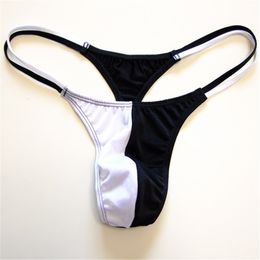Black White Contrast Colour Mens Thongs And G Strings Double Thin Rope Sexy T-back Bathing Underwear S109
