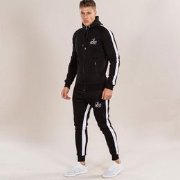 Active Men Sets Fashion Long Sleeve Slim Sweat Suits Hoodies Tracksuit Sweatshirt Two Piece Trousers Male Jacket +Pants Exercise Trend