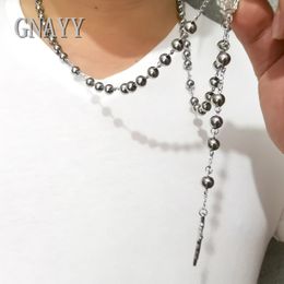 pesante enorme argento in acciaio inossidabile croce di gesù ciondolo collana rosario catena 30 pollici 8mm sfera per regali da uomo