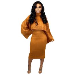 Two Piece Outfits Knit Set Women Sexy Midi Sweater Dress Winter Long Sleeve Turtleneck Night Club Party Dresses
