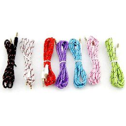 Braided Woven AUX 3.5mm Audio Car Extention Cables wire Auxiliary Stereo Jack Male 1m 3ft Lead For Mobile Phone 300pcs