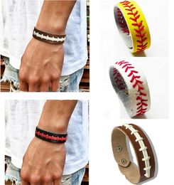 Men Womens Leather Seam Baseball Wristband Bracelet softball woven Bangles Wrist Strap football Sports Wrist Rope Hand Accessories E3406