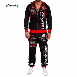 2020 New Arrival Men's Fashion Zipper Hoodies Letter Print B-box Man Sweatshirts Jackets Coat Tops+Pants Black XXXL 2pcs/set