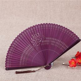 Rose Flower Blossom Print Chinese Bamboo Folding Hand Fan Home Decoration Wedding Favour Gifts Wholesale ZC1673