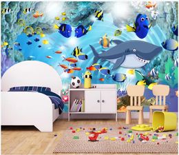 Custom photo wallpapers 3d murals wallpaper 3d cartoon shark underwater world children's room kids room decorative painting mural wall paper