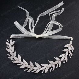 Trendy Women Wedding Hairband Bridal Leaf Shape Handmade Silver Colour Shiny Rhinestone Headband Hair Jewellery Accessories
