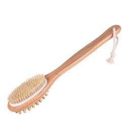 Dual Head Bath Shower Brushes Natural Boar Bristles Back Brush with Long Bamboo Handle SPA Brush Body Massager LX2252