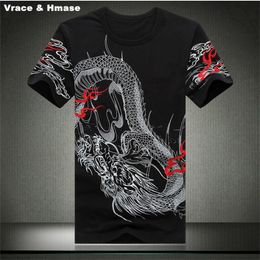 -Chinesischer Stil Drachenmuster Stickerei Druck T-Shirt homme 2016 Sommer Art und Weise hochwertige Baumwolle T-Shirt Männer Schwarz, Weiß M-4XL