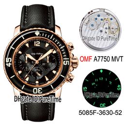 New OMF Fifty Fathoms 5085F-3630-52A ETA A7750 Automatic Chronograph Mens Watch Best Edition Rose Gold Black Dial Black Nylon Strap Puretime