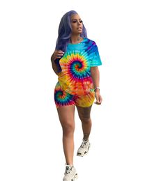 Women Plus Size Tracksuit Print Tie Dye T-shirt Shorts Sports Suit Trendy shirt Pant 2 piece Sportswear Summer Clothing Outfits LJJA2502