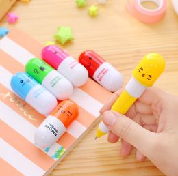 Free shipping Creative Multifunction Cartoon expression pill Ballpoint pen Capsule pen Telescopic pen lovely student stationery