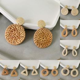 8 Styles Fashion Rattan Earrings Women Bohemian Style Lightweight Geometric Statement Vintage Earrings Gifts Weave Earrings Jewelry