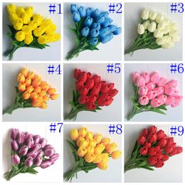 PU Artificial Flowers Silk Tulips Real Touch Flowers mini Tulip Wedding Decorative Bouquet Wedding Decorations Artificial Decor LSK172