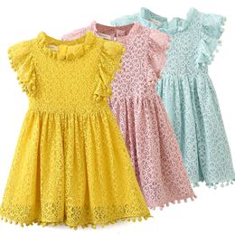 Meninas vestido 2020 Nova Marca de Verão Meninas Roupas Renda e Bola Design Bebê Meninas Dress Dress Dress por 3-7 Anos