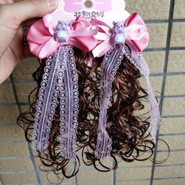 Curly Wig Hair Bow Clip Hair Accessories Princess Girl Lace Cute Ribbon Sweet Kids Braid Hairpin Headwear 0108