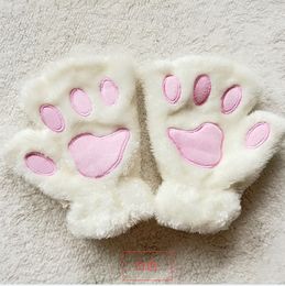 Fashion-Fluffy Plush Gloves Mittens Paws Gloves Women Girl Children Cosplay Cat Bear Paw Claw Half Finger Glove 14Colors Christmas Gift