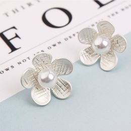 Wholesale- pearl ear stud retro s925 silver needle earrings korean style women girl Jewellery two Colours golden silver