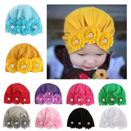 New Europe Infant Baby Girls Hat Flowers Headwear Child Toddler Kids Beanies Turban Hats Children Accessories 15103