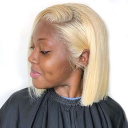 613 Blonde Lace Front Wigs for Black Women Straight Malaysian Human Hair Short Bob Wig 8-16 inches