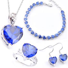 Luckyshine Fashion 925 Silve Jewellery Sets Pendants Earrings Rings Bracelet Bride Wedding Sets Women Heart Zircon Jewellery