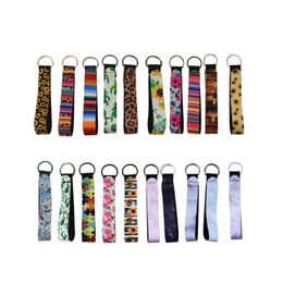 Wristband Keychains Neoprene Charms Short Lanyard Strap Band with Split Ring Key Chain Holder Cool Key Fob Sunflower Leopard Cactus DW5231