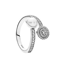 White Crystal Pearl Clear CZ Diamond 925 Sterling Silver RING Set Original Box for Pan Luminous Glow Rings Women Girls Wedding Jewellery W180