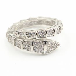 Punk Vintage Fashion Jewelry 10KT White Gold Fil Pave White Sapphire CZ Diamond Gemstones Party Eternity Ring Women Wedding Snake Band Ring