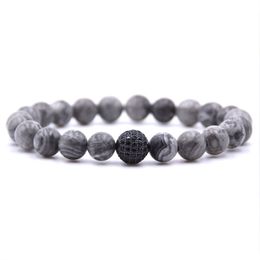 8mm natural stone micro-inlaid zircon stretch men's bracelet beads unisex