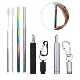 Portable Collapsible Straws 304 Stainless Steel Folding Straw Set Drinking Telescopic Metal Reusable Straw With Case Cleaner Brush
