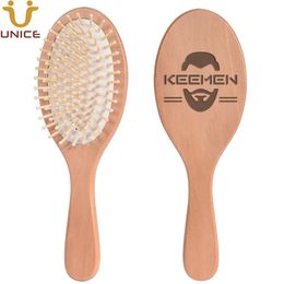 Customised LOGO 100pcs Oval Wooden Paddle Hair Brush Air Comb Healthcare Detangling Hairbrush Message Scalp Beauty Salon Barber Shop Gift Men Women