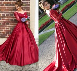 Red Lace Beaded Ball Gown Sweet 16 Dresses Off The Shoulder Illusion Long Sleeve Ruched Draped Prom Dress Long Party Quinceanera Dresses