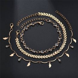 Arrow Leaf Tassel Anklet Chain Guldkedjor Diamond Multilayer Wrap Foot Armband Women Fashion smycken Will och Sandy