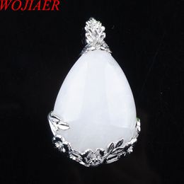 WOJIAER Tear Water Drop Love Natural White Crystal Gem Stone Pendant Necklace Reiki Bead Women Jewelry N3464