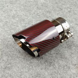 1 piece High quality Glossy Red Carbon Fibre Exhaust Pipe Car universal Stainless Steel Muffler tip Tailpipe Length 160 mm