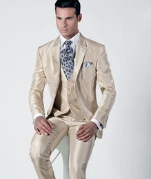 Champagne Groom Tuxedos Notch Lapel Groomsman Wedding Tuxedos Fashion Men Prom Jacket Blazer 3 Piece Suit(Jacket+Pants+Tie+Vest) 137