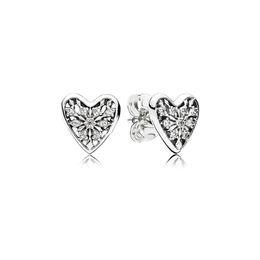 Romantic Heart Shape Snowflake Earrings Luxury Designer 925 Sterling Silver Suitable for Pandora CZ Diamond Lady Elegant Earrings with box