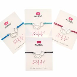 New Nurse prata estetoscópio cartão do desejo ajustável Charm Bracelet Infinito Pulseiras para mulheres dos homens Moda de médico e enfermeira Jóias