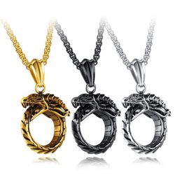 New fashion hip hop design stylish cool bite dragon circular titanium men pendant necklace 70cm chain