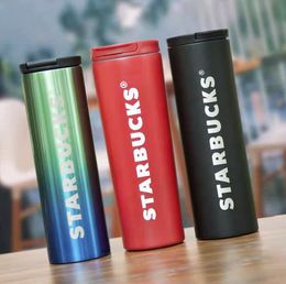 The latest 16OZ Starbucks mug, 7 gradient Colour style stainless steel coffee cups, individually packaged, support for Customising any PP