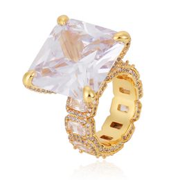 Size 7-11 Men Women Rings Gold Silver Colours Iced Out Big Square CZ Diamond Ring Hot Gift for Friend