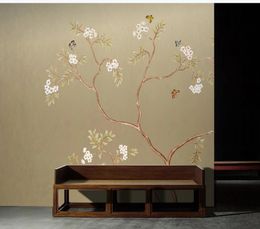 Hand painted plum background wall new chinese style bird wallpaper for walls 3 d for living room