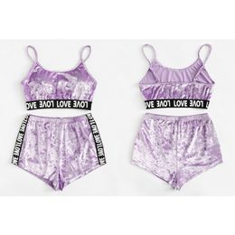 2pcs Velvet Sleepwear Sets Womens Fashion Nightwear Two Piece Suits Summer Spaghetti Strap Shorts Pyjamas Girl Underwear GGA3490-4